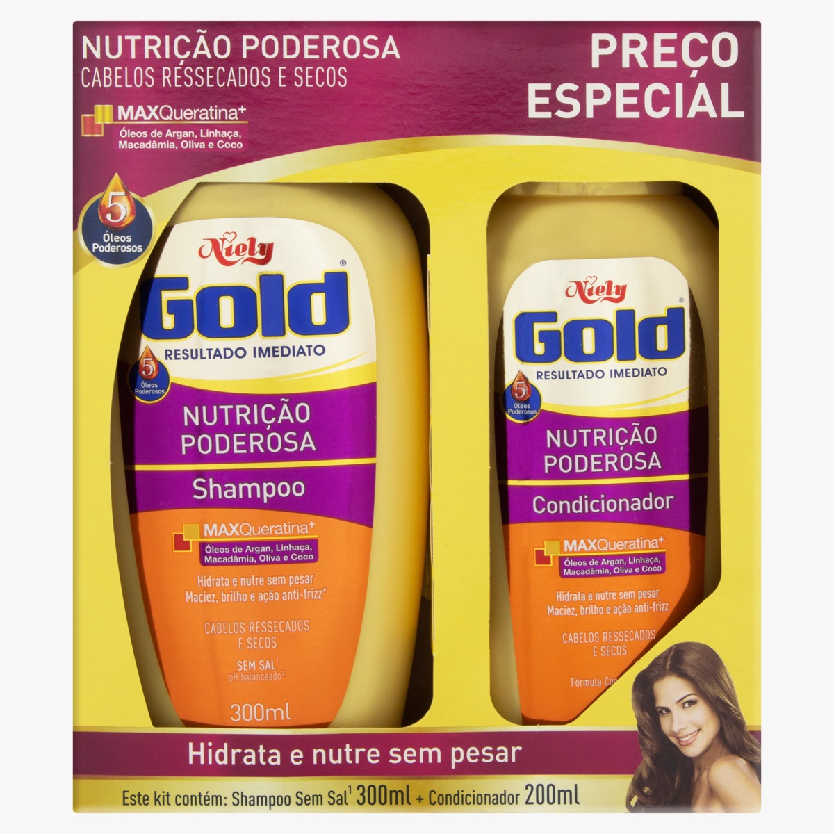 KIT NIELY GOLD SHAMPOO 300ML+CONDICIONADOR 200ML NUTRI PODEROSA (12)