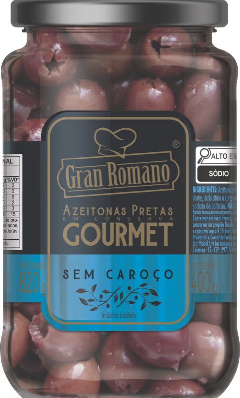 AZEITONA PRETA GRAN ROMANO 400G VIDRO GOURMET SEM CAROCO (12)
