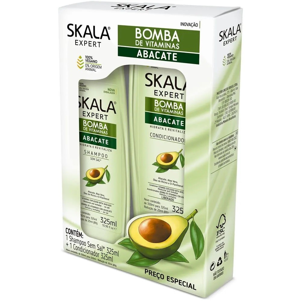 KIT SKALA SHAMPOO+CONDICIONADOR 325ML BOMBA ABACATE (6)