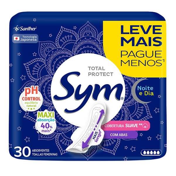 ABSORVENTE SYM C/ABAS SUAVE NOITE/DIA 30UN (15)