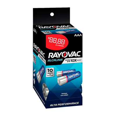 PILHA RAYOVAC ALCALINA AAA 32UN TUBOS (12)