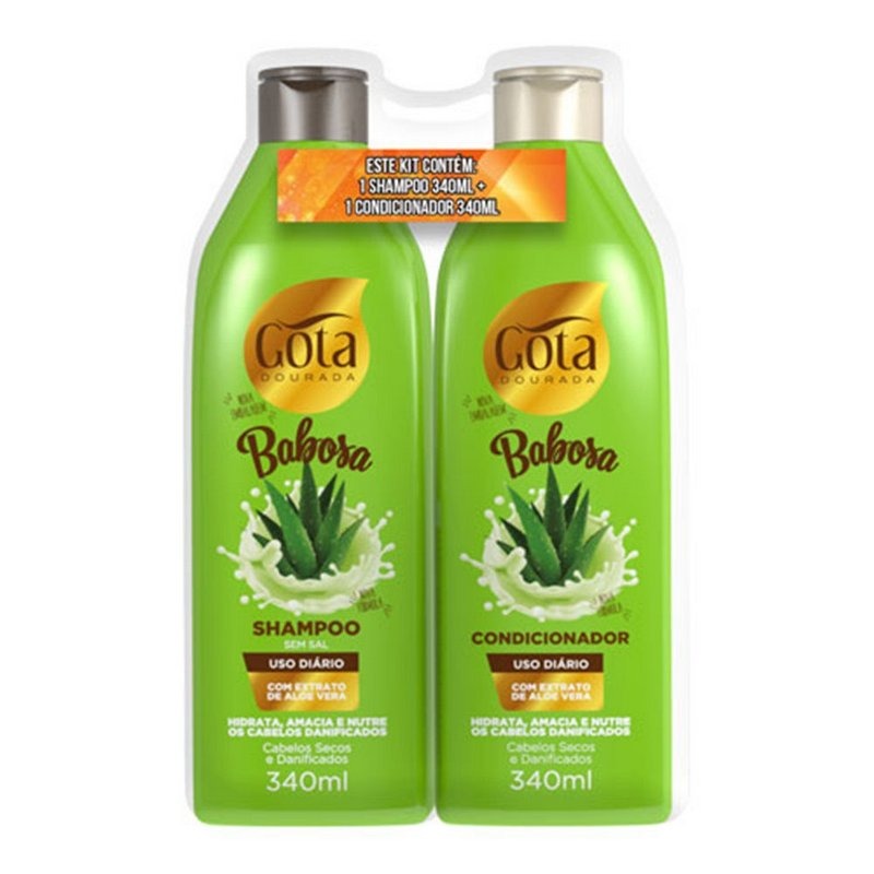 KIT SH+COND GOTA DOURADA 340ML BABOSA (6)