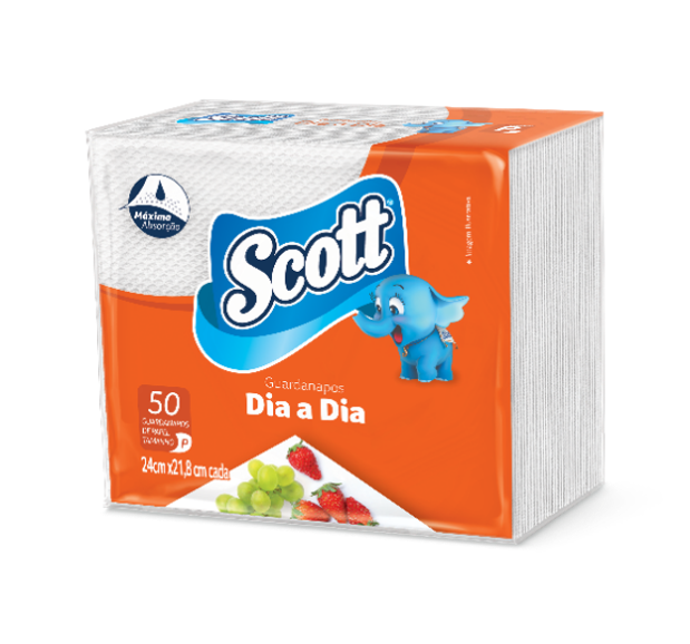 GUARDANAPO SCOTT FOLHA SIMPLES DIA A DIA 24X21,8 TAM. P 50X9 (72)
