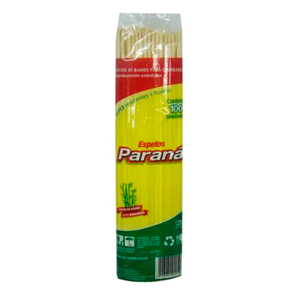 ESPETO CHURRASCO PARANA 100UN BAMBU 25CM (50)