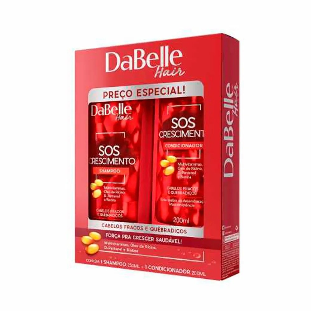 KIT SHAMPOO 250ML+CONDICIONADOR 175ML DABELLE SOS CRESCIMENTO  (12)