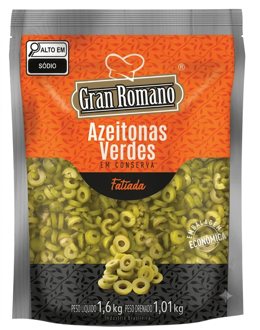 AZEITONA VERDE GRAN ROMANO 1,010KG SACHE FATIADO (6)