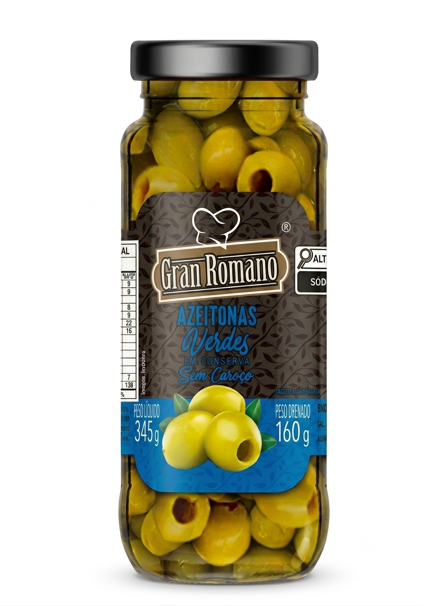 AZEITONA VERDE GRAN ROMANO 160G VIDRO SEM CAROCO (12)