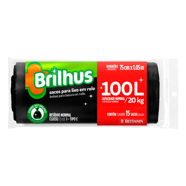 SACO LIXO BRILHUS PRETO RL 100LT 15UN (12)