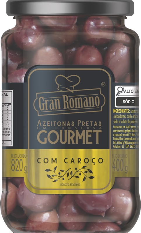 AZEITONA PRETA GRAN ROMANO 400G VIDRO GOURMET COM CAROCO (12)