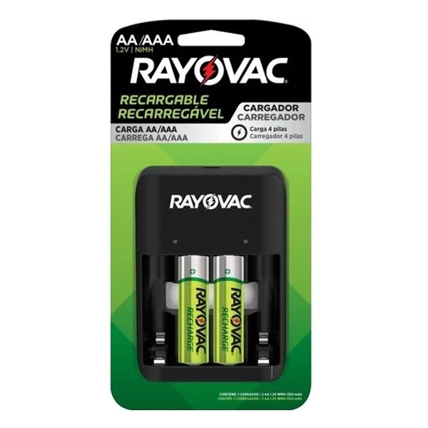 CARREGADOR RAYOVAC USB+PILHAS AA 2UN RECARREGAVEL