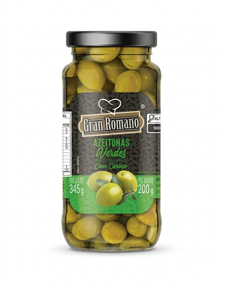 AZEITONA VERDE GRAN ROMANO 200G VD C/CAROCO (12)