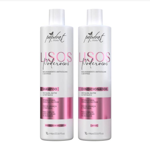 KIT SHAMPOO+CONDICIONADOR POPDRAT 1LT LISO PODEROSO (6)