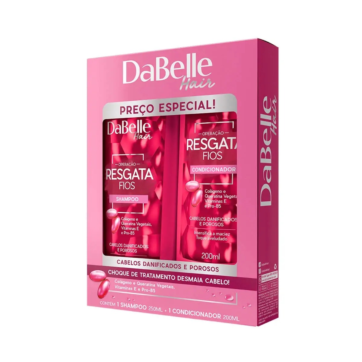 KIT SHAMPOO 250ML+CONDICIONADOR 175ML DABELLE RESGATA FIOS  (12)