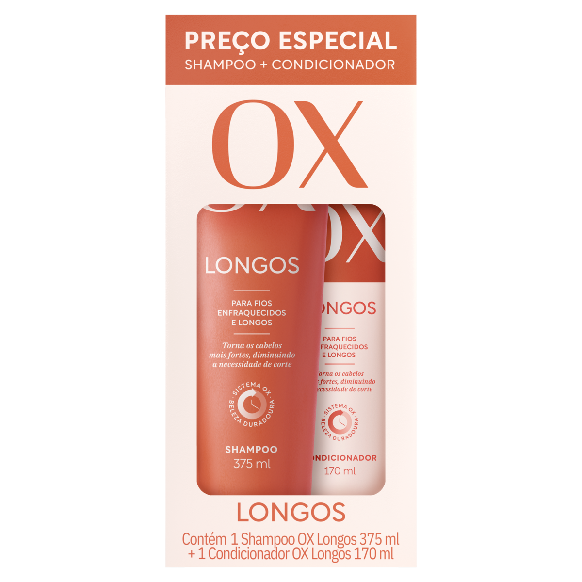 KIT SHAMPOO 375ML+CONDICIONADOR 170ML OX LONGOS (6)