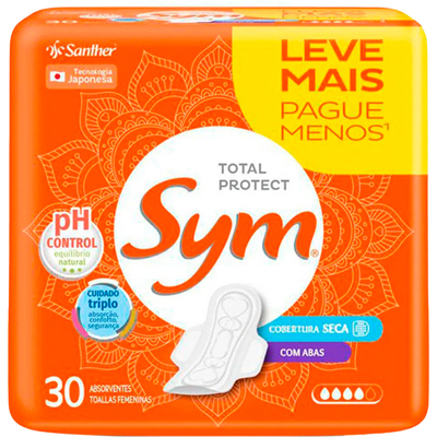 ABSORVENTE SYM SECA 30UN COM ABAS LARANJA L+P- (15)