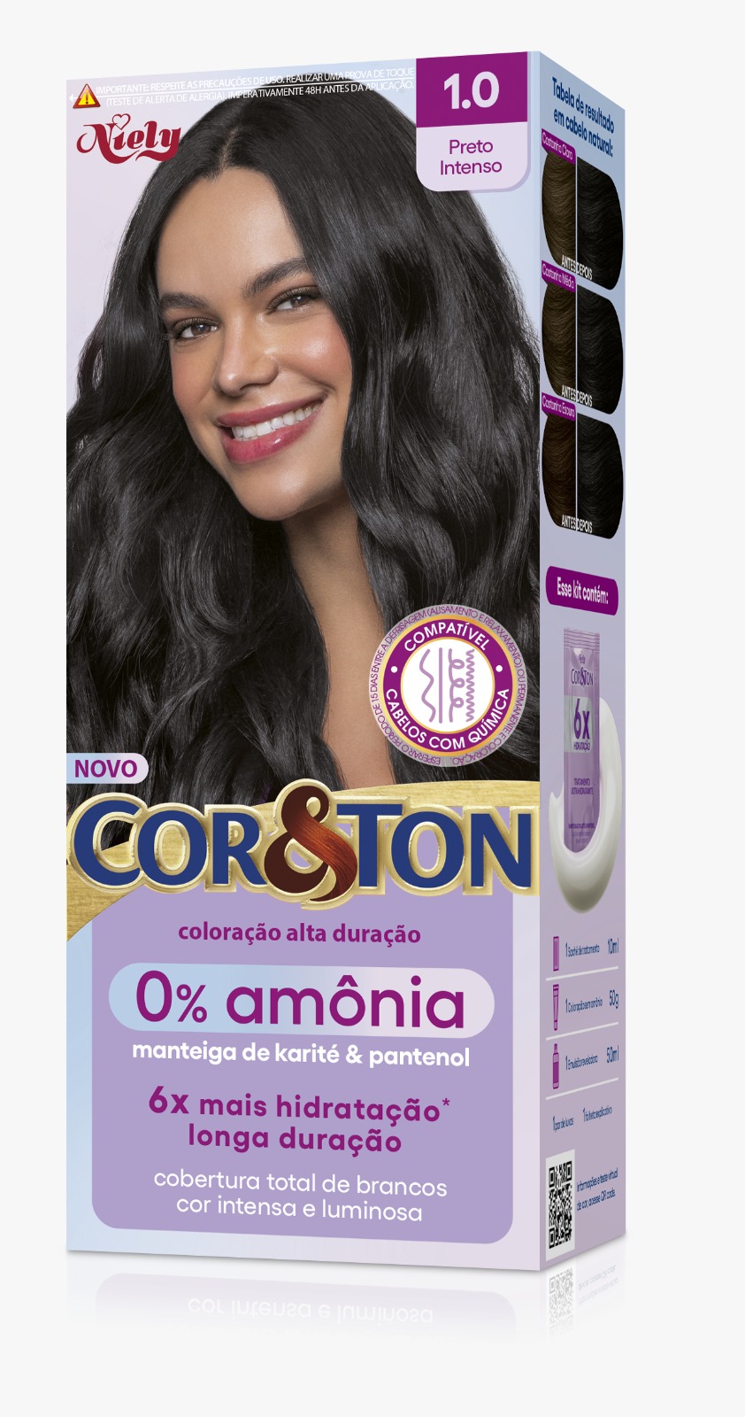 TINTURA NIELY CORe CREME SEM AMONIA 1.0 PRETO INTENSO (6)