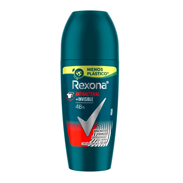 DESODORANTE REXONA ROLL ON 50ML MASCULINO ANTIBACTERIANO INVISIBLE (12)